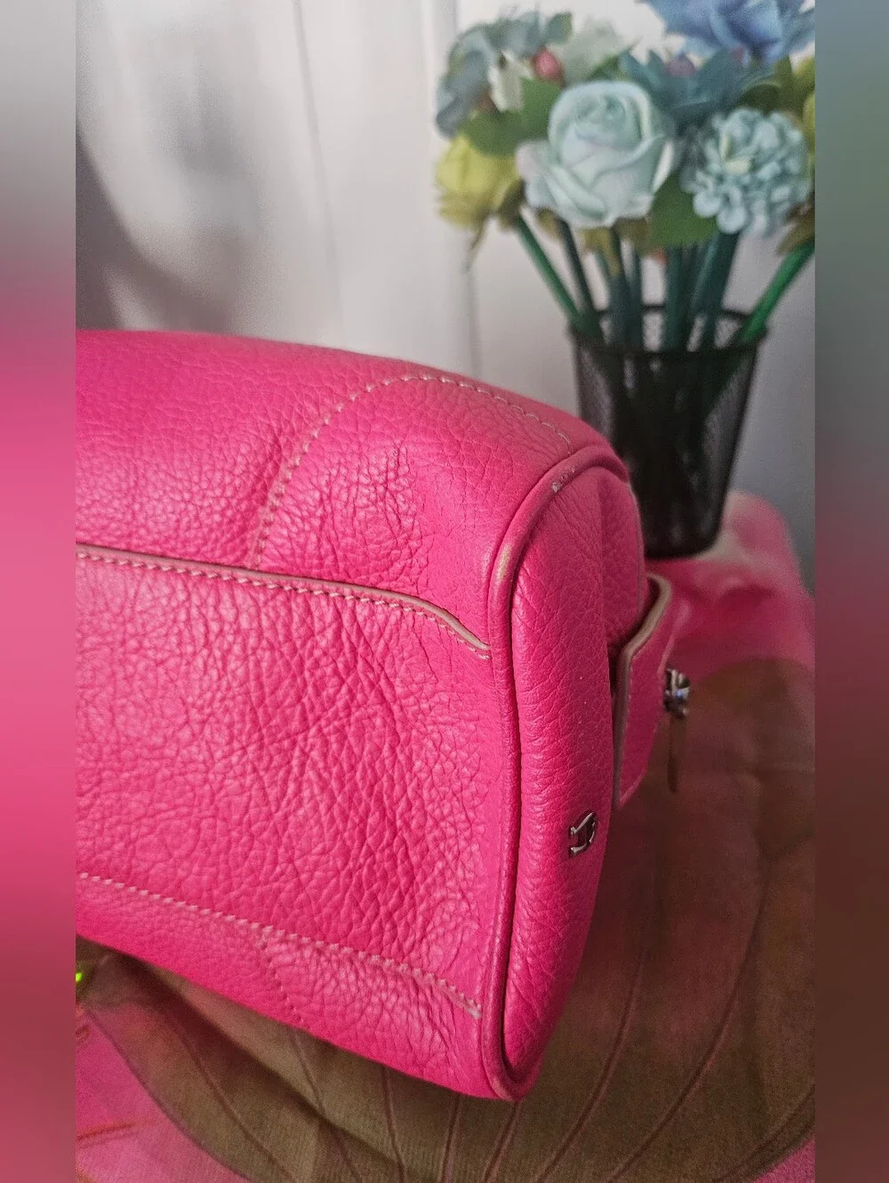 Etienne Aigner Fuchsia Pink Pebble Leather Satchel Handbag